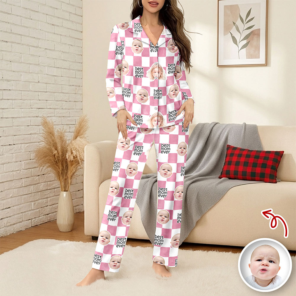 Custom Baby Face Best Dad, Mom Ever Retro Pajamas - Personalized Gift for Parents, Father's Day LM32 669007