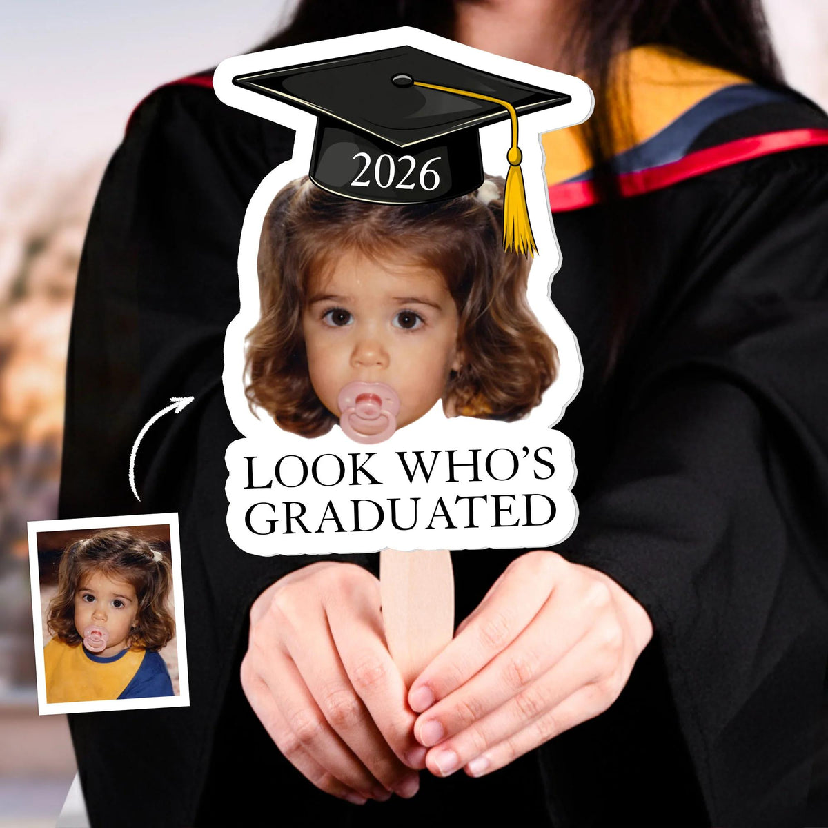 Look Who's Graduated Custom Funny Face Graduation 2026 Big Heads Face Fan CH07 895580