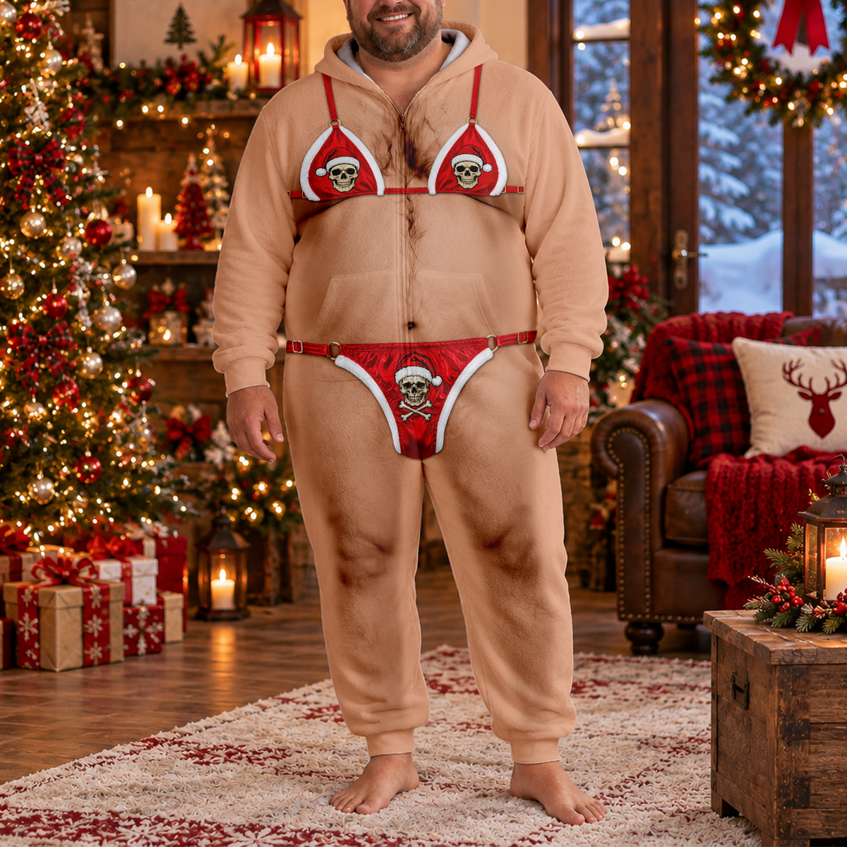 Funny Christmas Santa Bikini Onesie Pajamas Hairy Body Funny Gag Gift CH07 180580