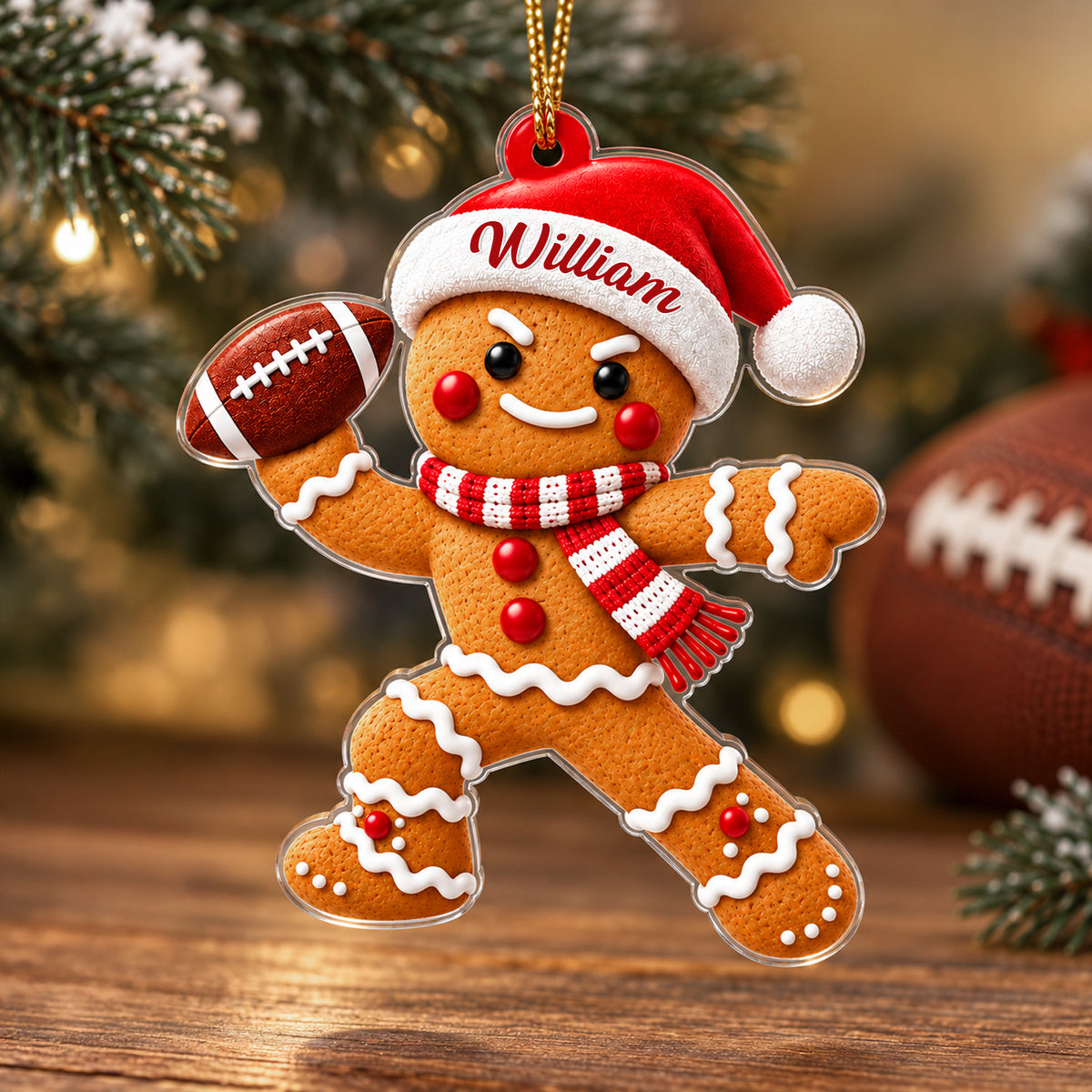 Custom Name Gingerbread Football Acrylic Ornament, Personalized Christmas Decoration for Sports Lovers LM32 670011
