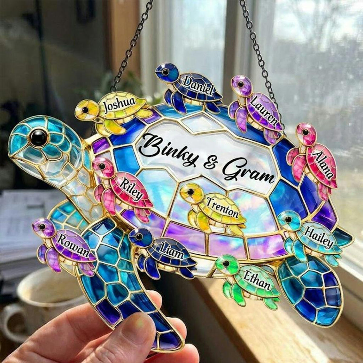 Personalized Turtle Window Hanging Suncatcher Ornament - Gift For Mother's Day HO82 902134