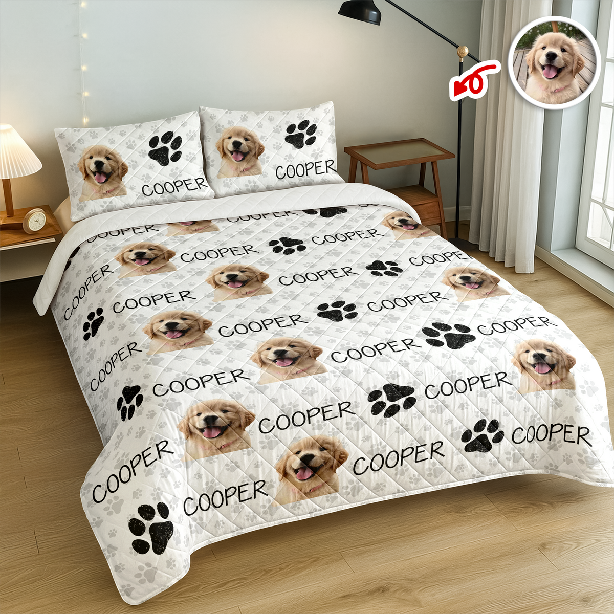 Custom Photo And Name On Quilt Bedding Set For Dog Lover TH10 896665