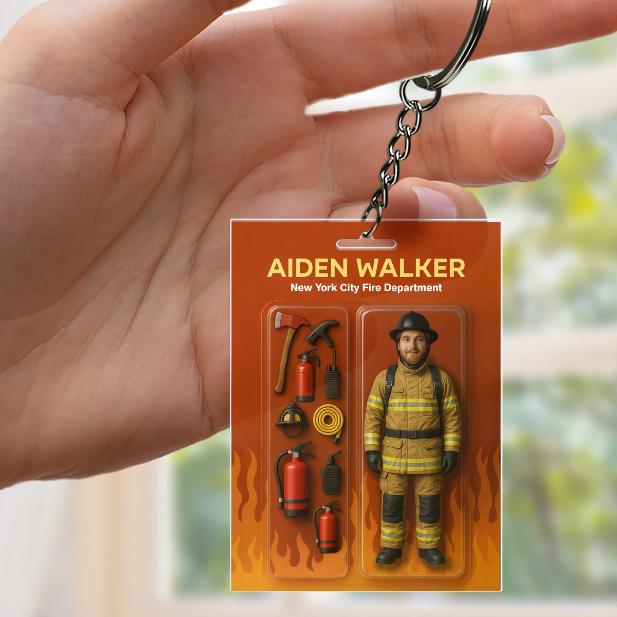 Custom Photo Firefighter Figure Acrylic Keychain Gift For Dad HO82 894218