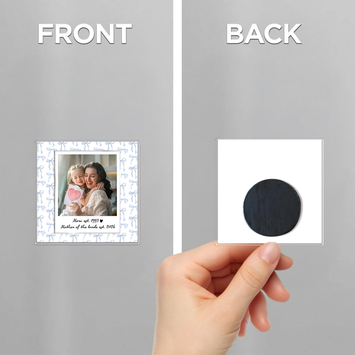 Custom Photo Floral Gingham Bow Stripe Mother EST Year Magnet Gift For Mother, Grandma, Nana LM32 899917