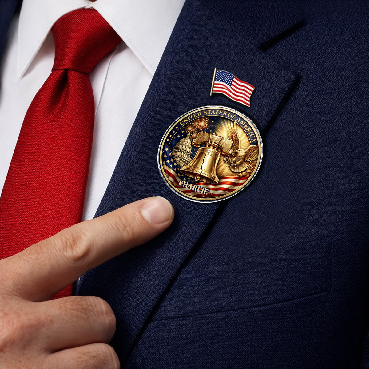 Custom Name USA Semiquincentennial 1776-2026 Liberty Bell & Eagle Badge Acrylic Pin HO82 901824