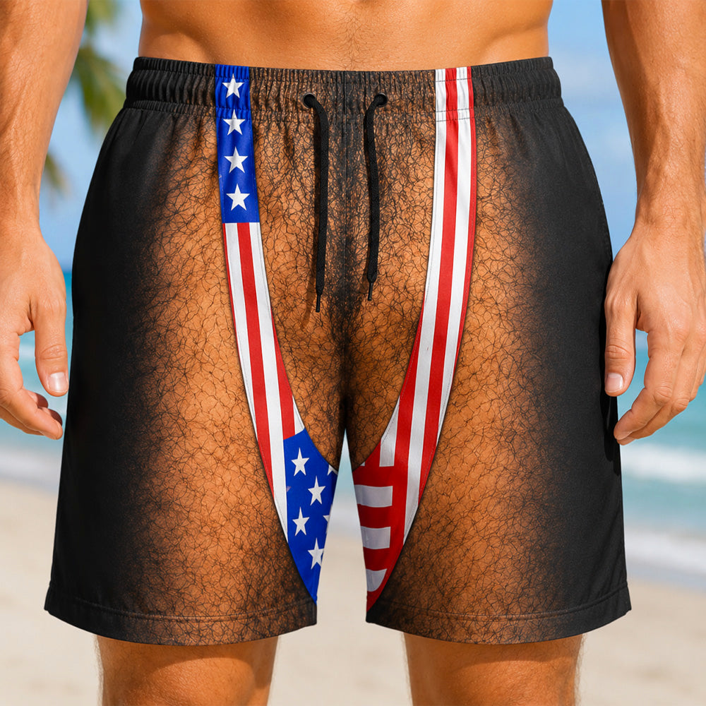 Personalized Funny Hairy American Flag Swim Trunks – Men's Patriotic Beach Shorts TH10 170437