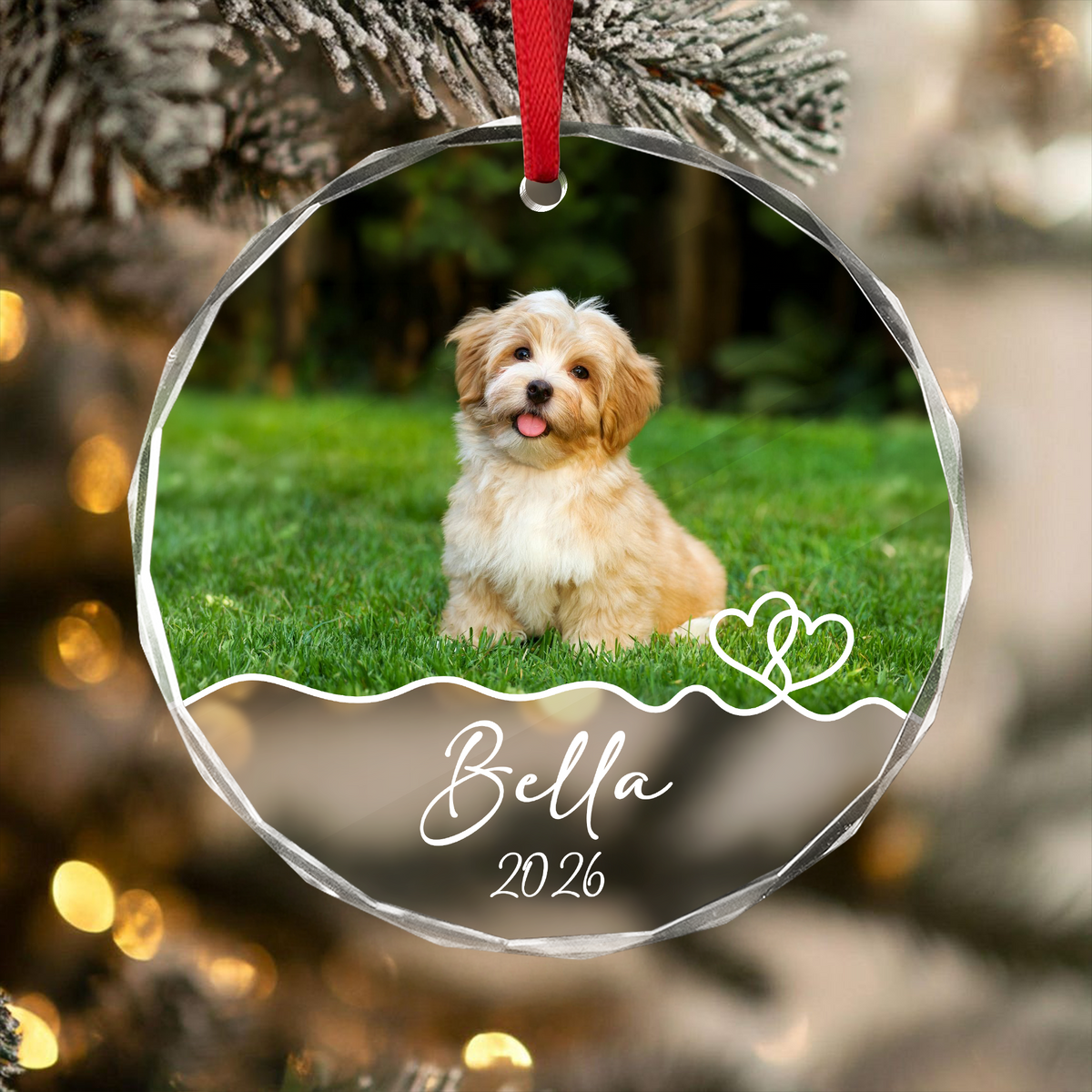 Custom Dog Photo And Name Keepsake Memorial Christmas Glass Ornament For Pet Lovers CH07 180716