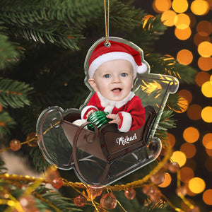 Custom Baby Face Red Wagon Personalized Acrylic Ornament HO82 891060