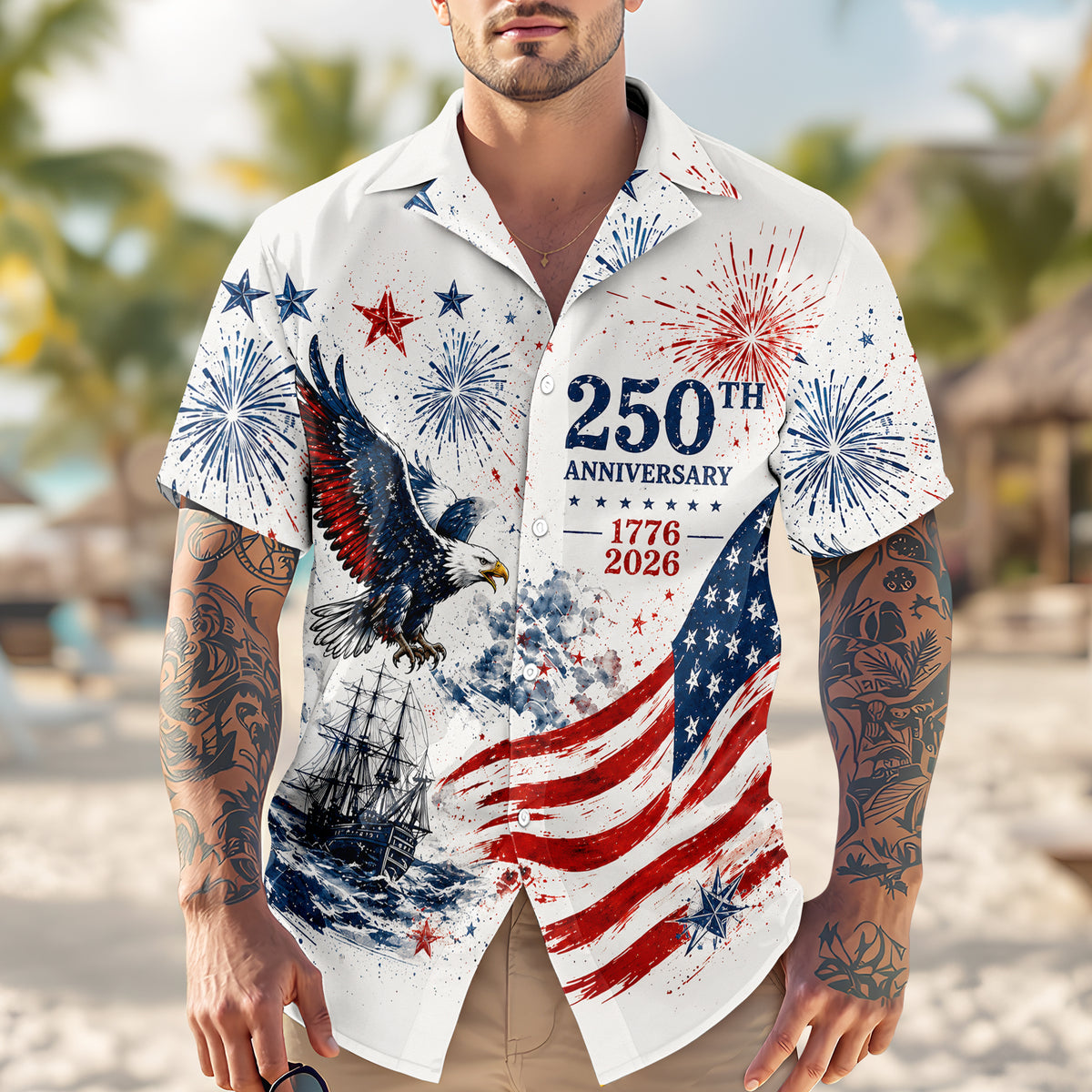 Personalized US 250th Anniversary 1776-2026 Patriotic Hawaii Shirt Gifts for Independence Day HA75 921604