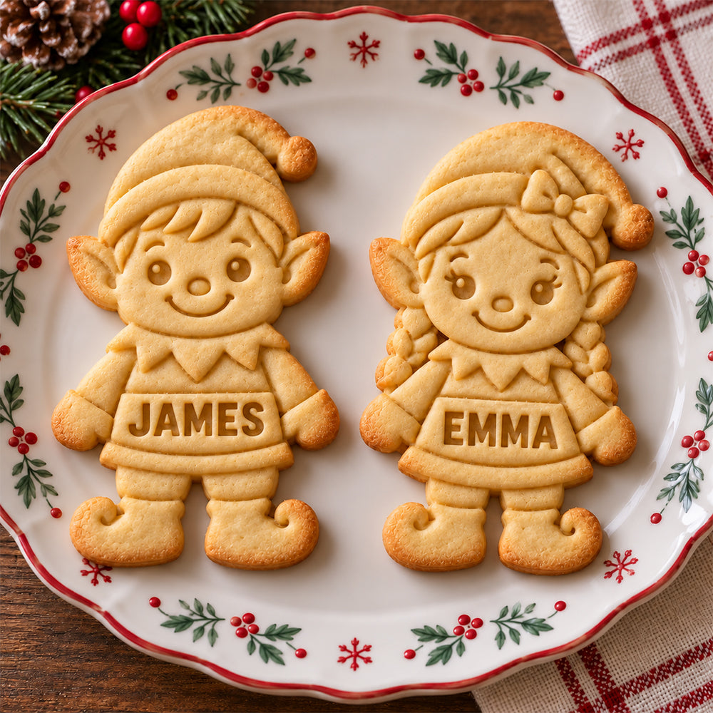 Custom Name Christmas Elf Cookie Cutter & Stamp, Christmas Baking Gift CH07 181102