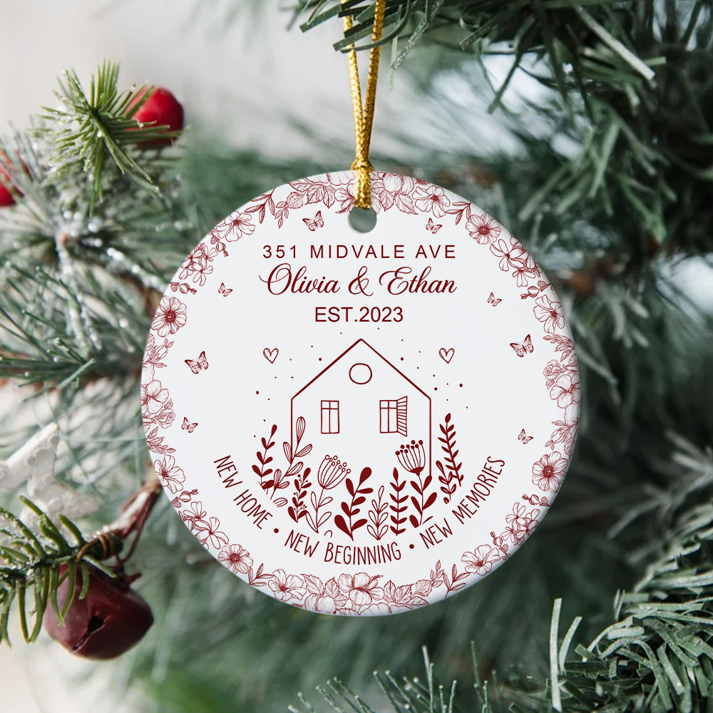 New House New Beginning New Memories Toile De Jouy Syle Personalized Ceramic Ornament HA75 897096