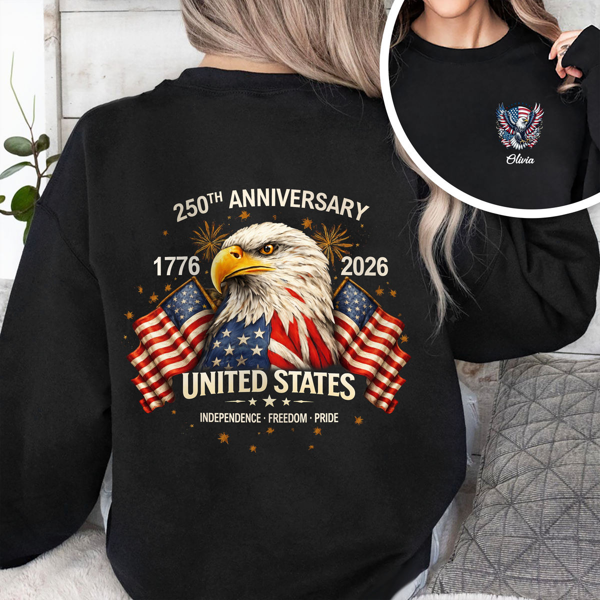 Custom Name 250th Anniversary United States 1776–2026 Eagle Back & Front Dark Shirt HO82 902106