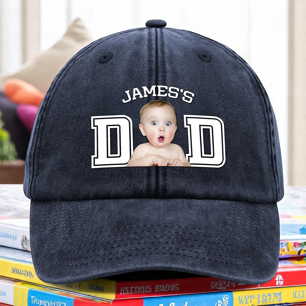 Custom Photo Kid Dad Washed Denim Baseball Cap HA75 892504