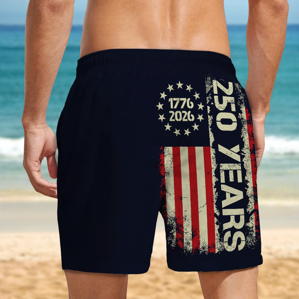 Personalized 250th Anniversary 1776-2026 American Flag Beach Shorts LM32 669235