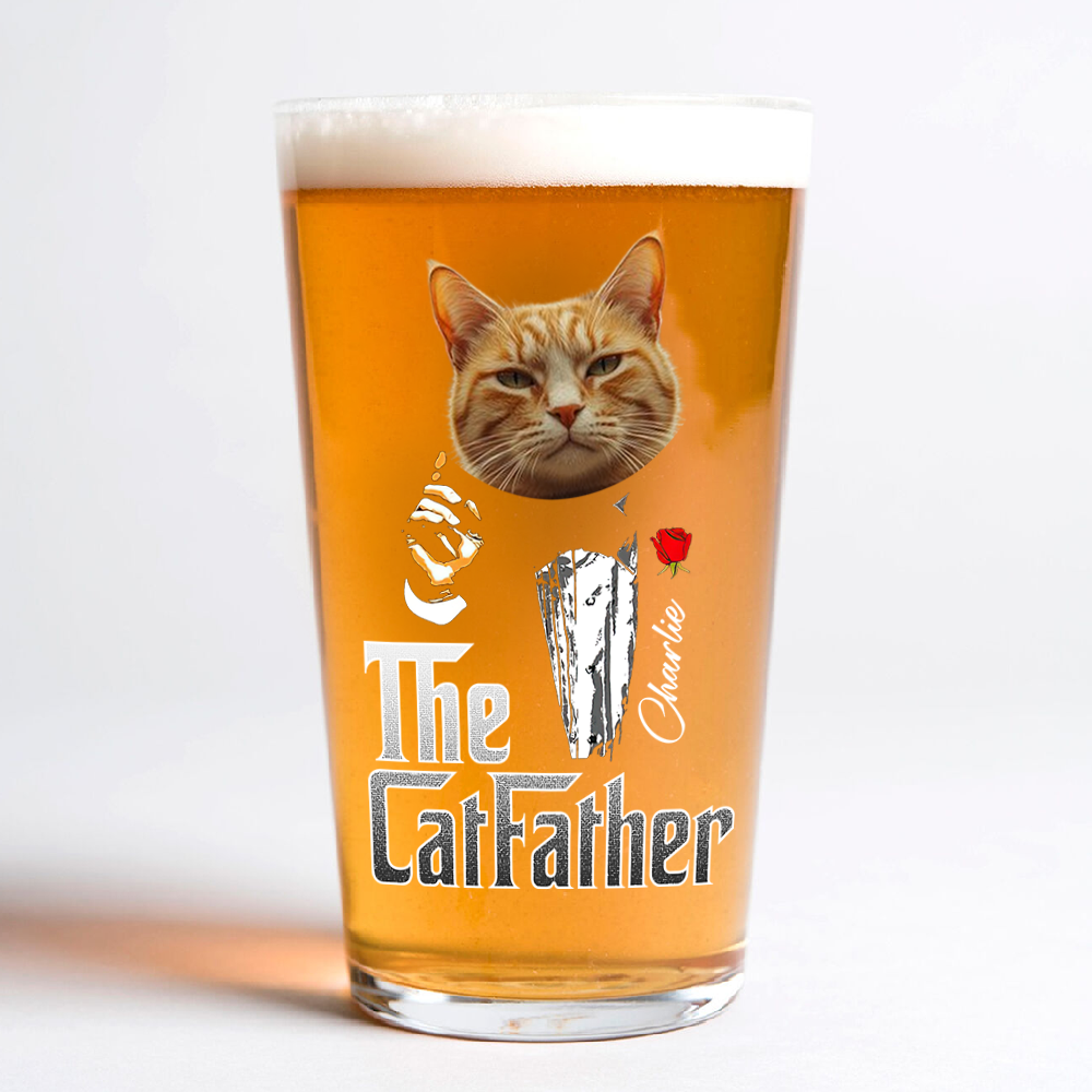 Custom Photo The Catfather Gentlemen Cat Print Beer Glass Personalized Gift For Dad HO82 893856