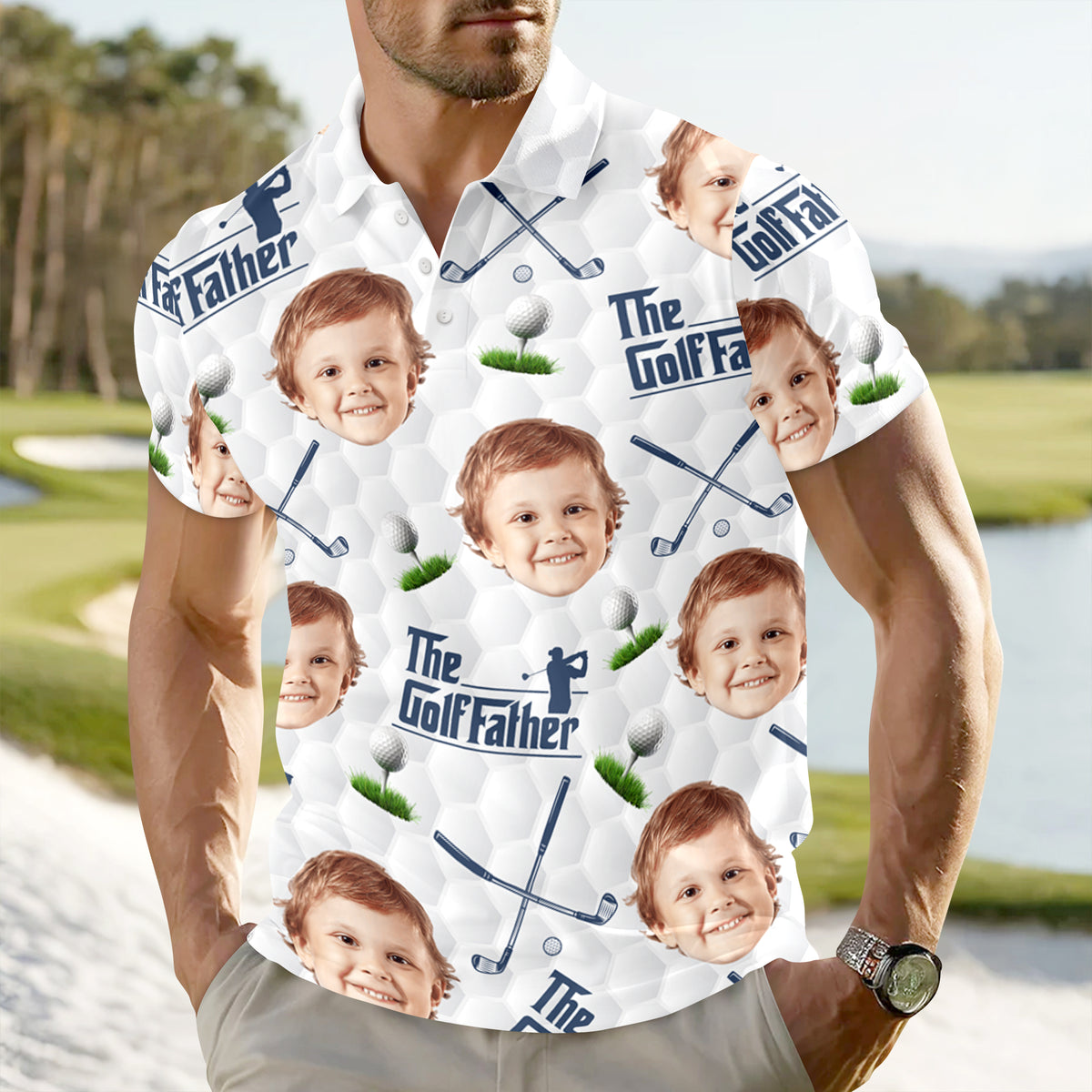 Custom Funny Face The Golf Father Polo Shirt Gift For Golfer, Golf Lovers CH07 899800