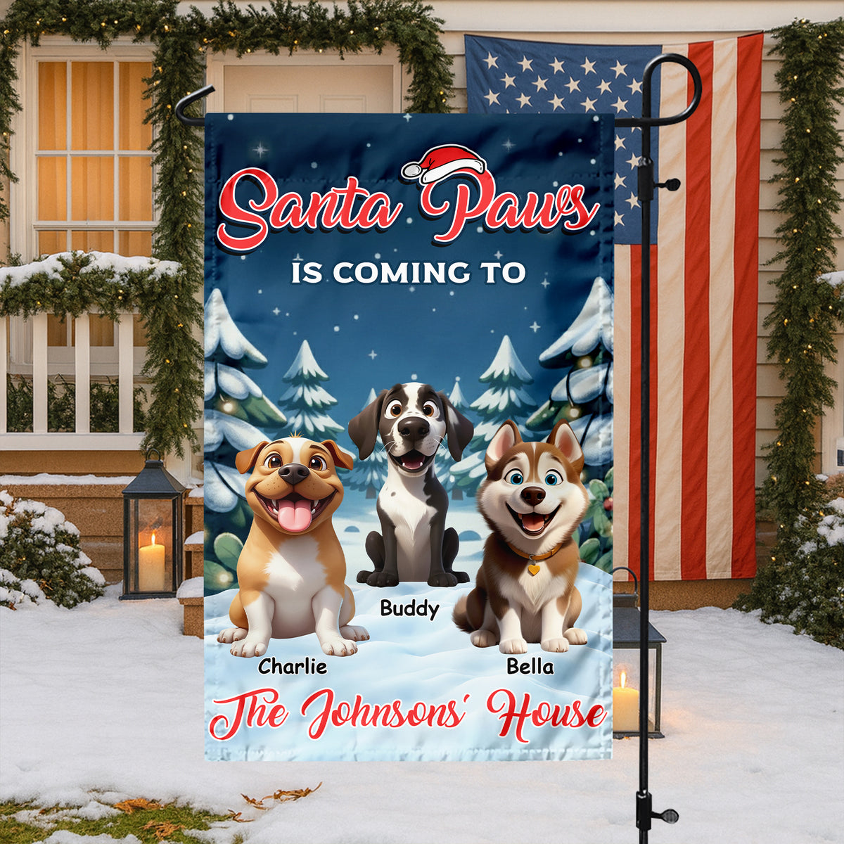 Custom Cute 3D Dog Santa Paws Is Coming To The Town Garden Flag LM32 895955