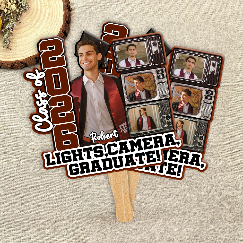 Custom Photo Lights, Camera, Graduate Class Of 2026 Face Fan LM32 899311