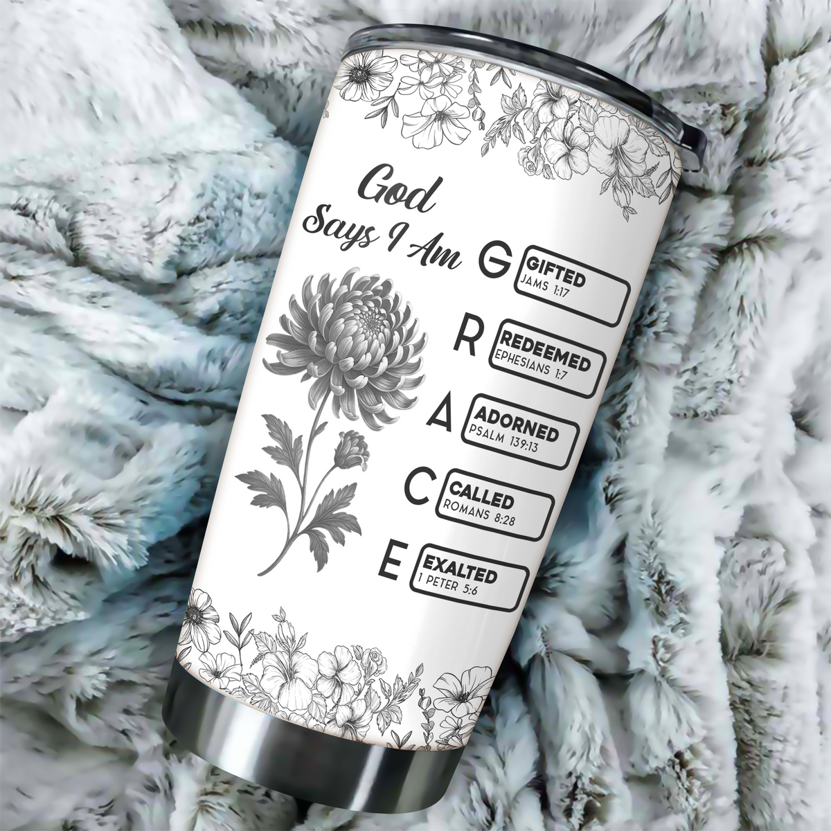 God Says I Am Name Letter In Bible Toile De Jouy Style - Personalized Fat Tumbler CH07 896824