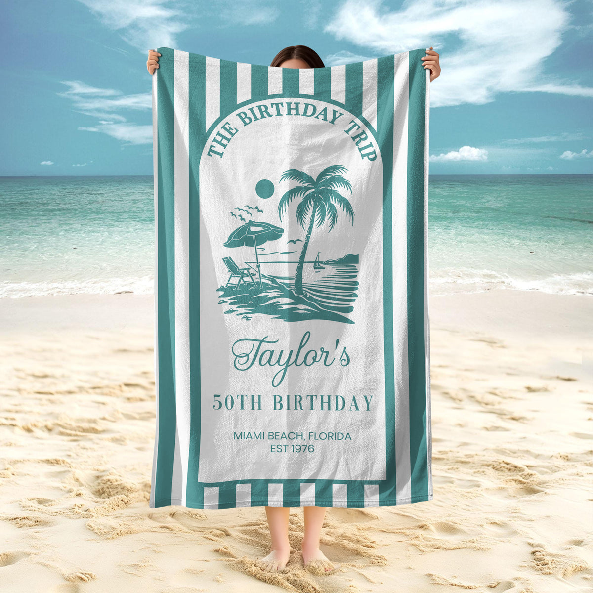Custom Birthday Trip Beach Towel – Personalized Coastal Vacation Towel, Birthday Gift for Mom LM32 899667