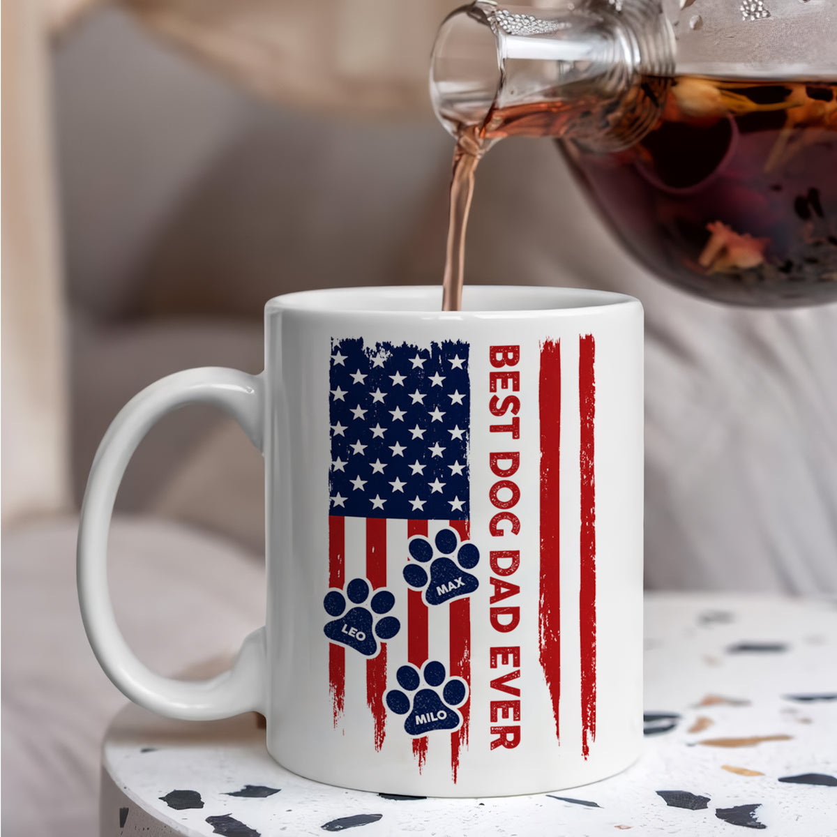 Custom Name Best Dog Dad, Dog Mom Ever American Flag Back White Mug TH10 169927