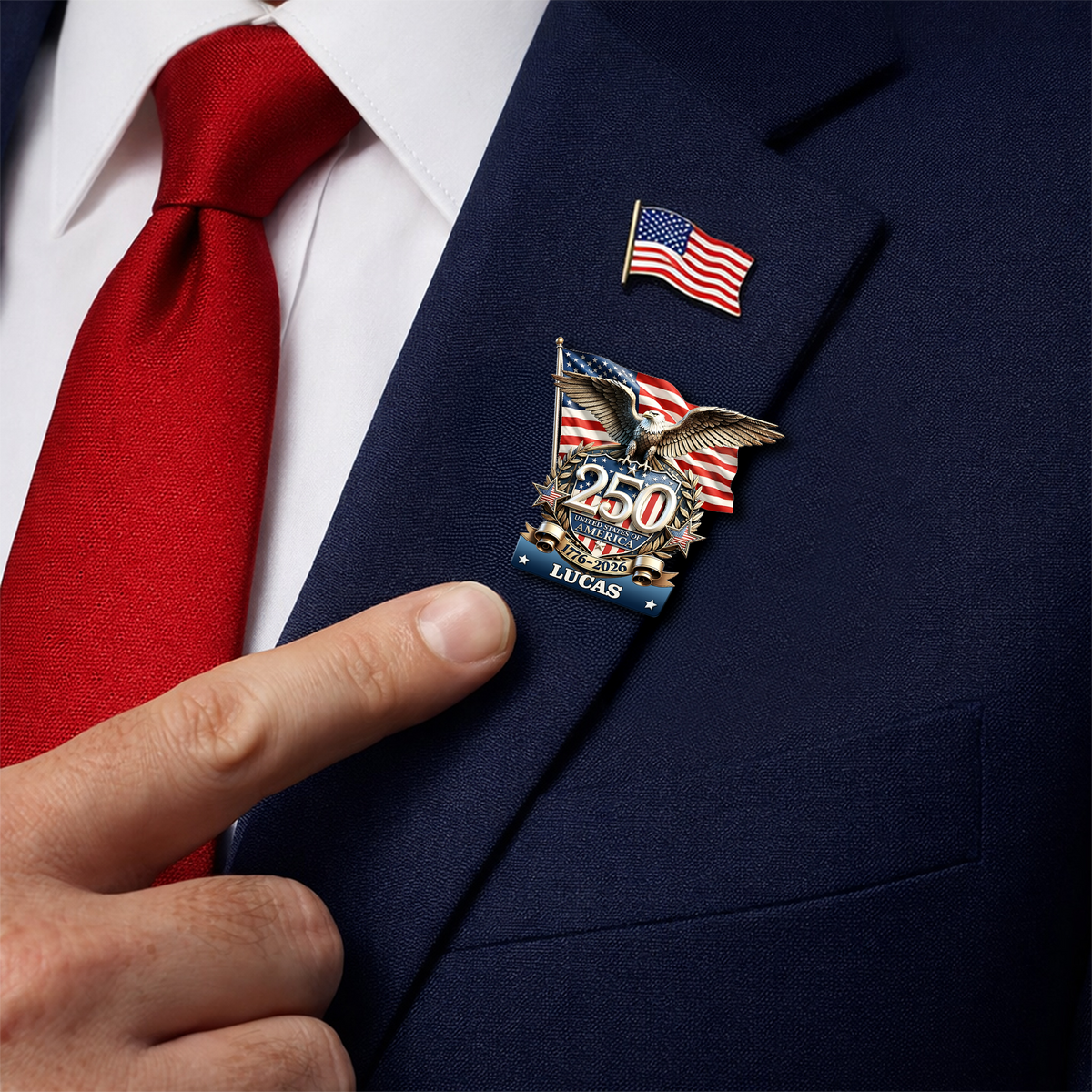 Custom Name United States Of America 250th Anniversary 1776-2026 Eagle Stainless Steel Metal Pin LM32 899535