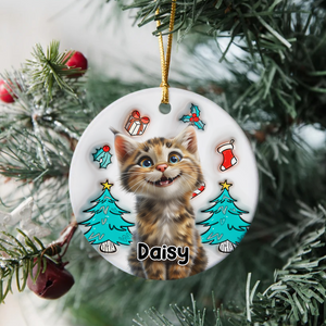 Cat Is Santa 3D Inflated Effect Ceramic Ornament Personalized Gift For Cat Lovers HO82 894682