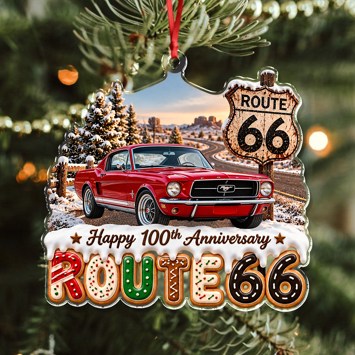 Custom Photo Car Happy 100th Anniversary Route 66 Acrylic Ornament, Personalized Christmas Tree Decoration Gift For Car Lovers LM32 670289