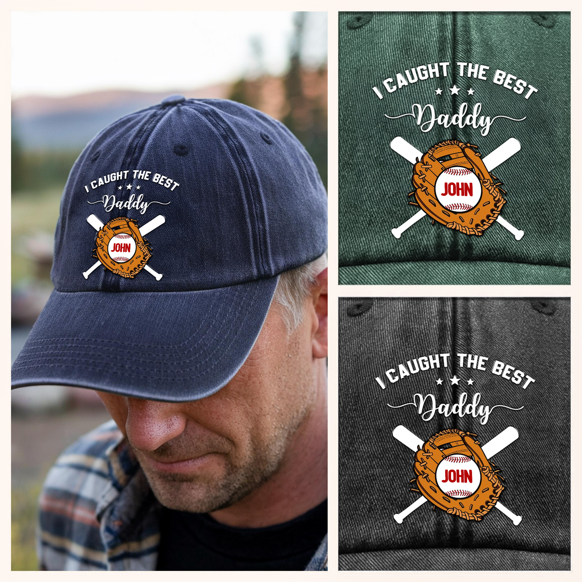 We Caught The Best Dad - Personalized Vintage Washed Denim Baseball Cap HO82 894448