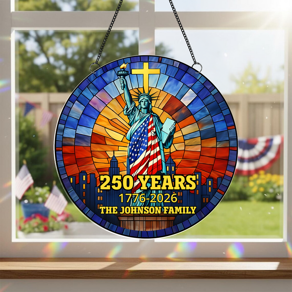 Custom Family Name Statue of Liberty 250 Years of America 1776 - 2026 Stained Glass Suncatcher TH10 898845