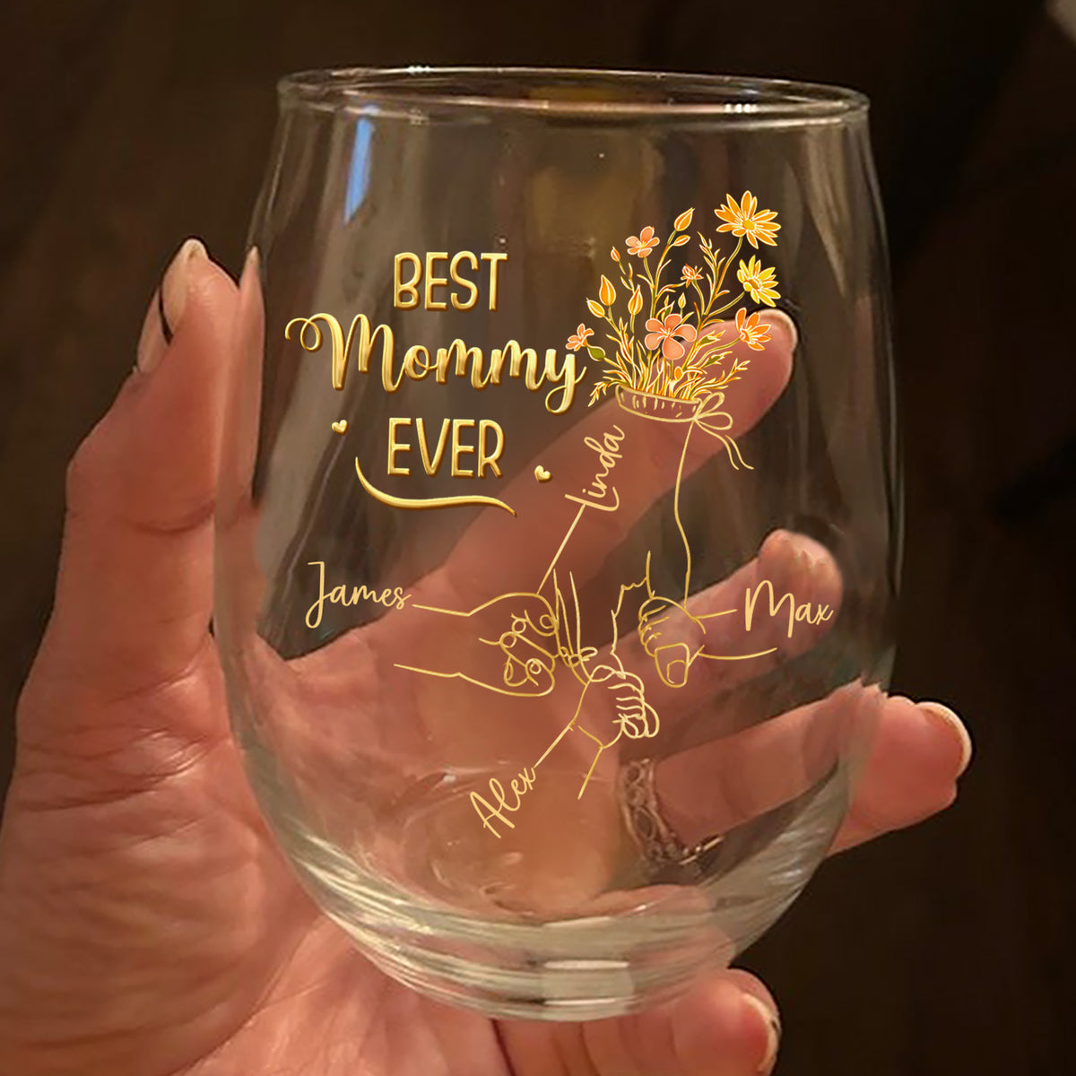 Custom Name Best Mom Ever Hand To Hand Wine Glass Personalized Mother's Day Gift HA75 920720