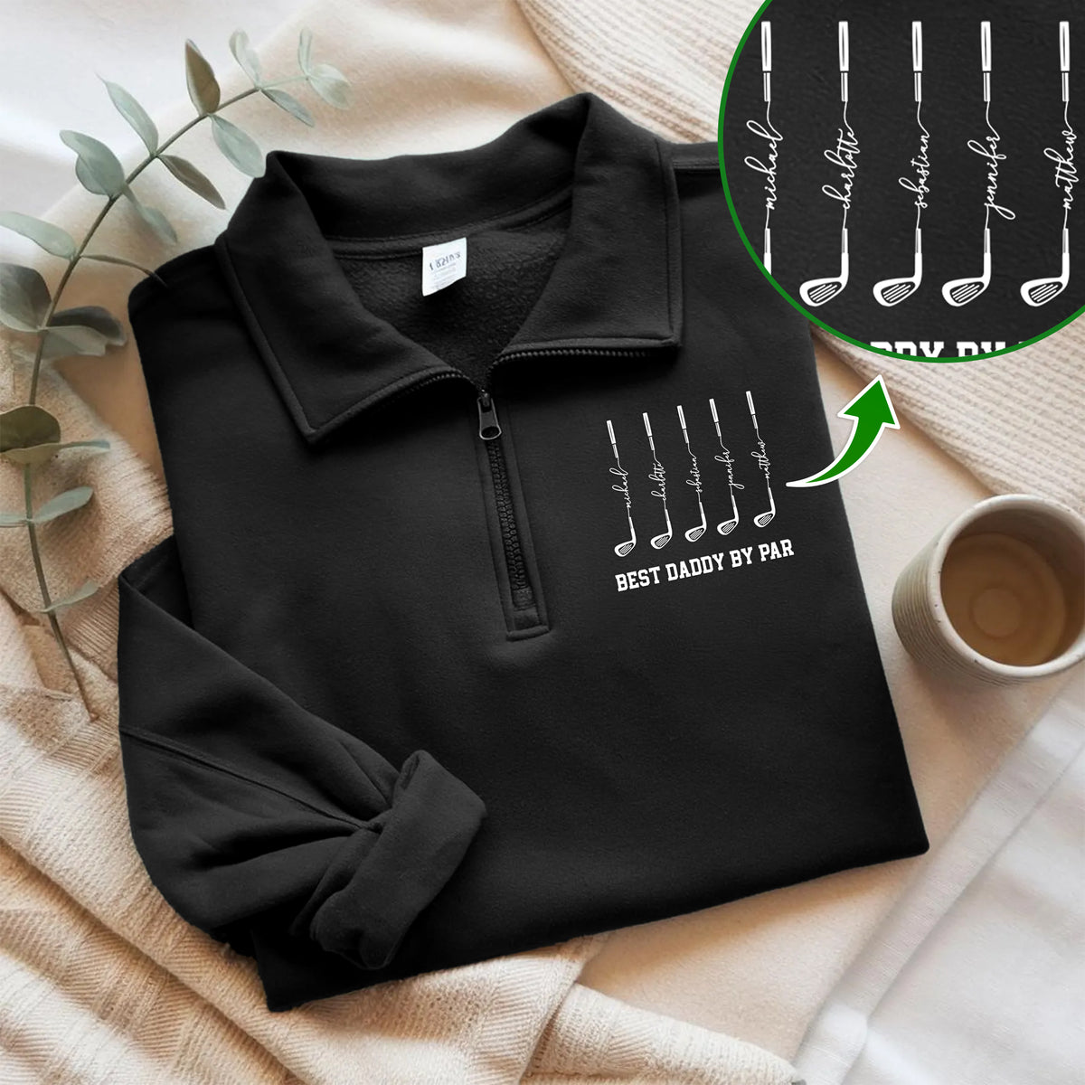 Custom Kid Names Best Dad By Par Printed Quarter Zip Sweater - Gift for Golf Dad HO82 902350