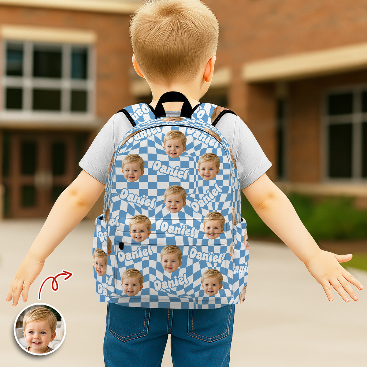 Custom Photo Kid Backpack Plaid With Name Back To School Gift HA75 921554