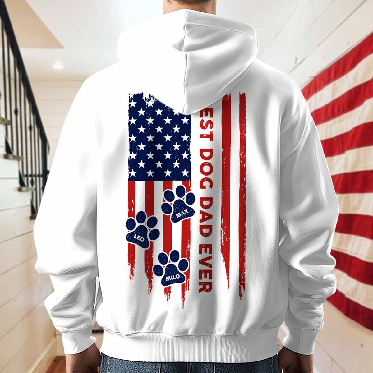 Custom Name Best Dog Dad, Dog Mom Ever American Flag Back Bright Shirt TH10 169833
