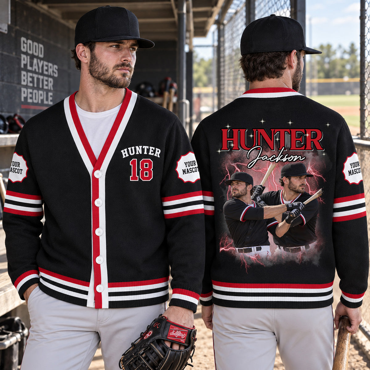 Personalized Baseball Photo Varsity V-neck Cardigan Baseball Player Gift HO82 903592