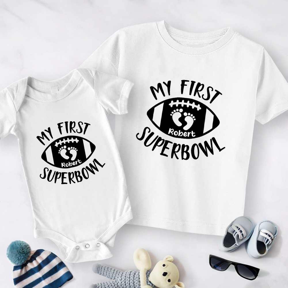 Personalized Name Baby's First Super Bowl Football Baby Onesie Shirt For Kids LM32 897829