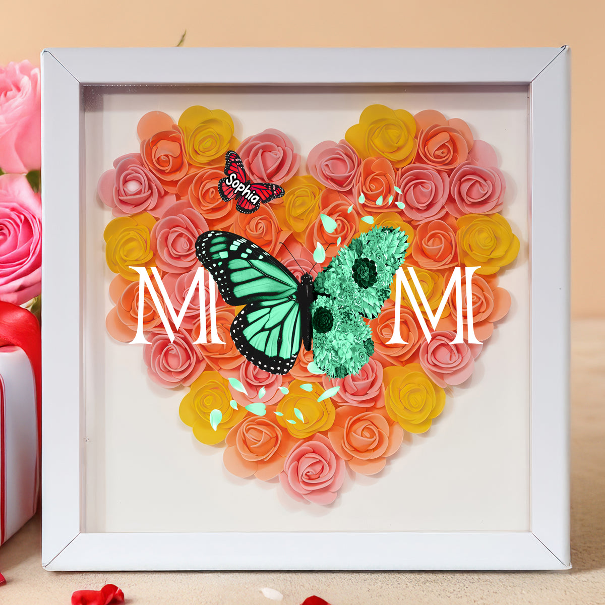 We Love You Mom - Personalized Butterfly Mom Flower Shadow Box CH07 895460