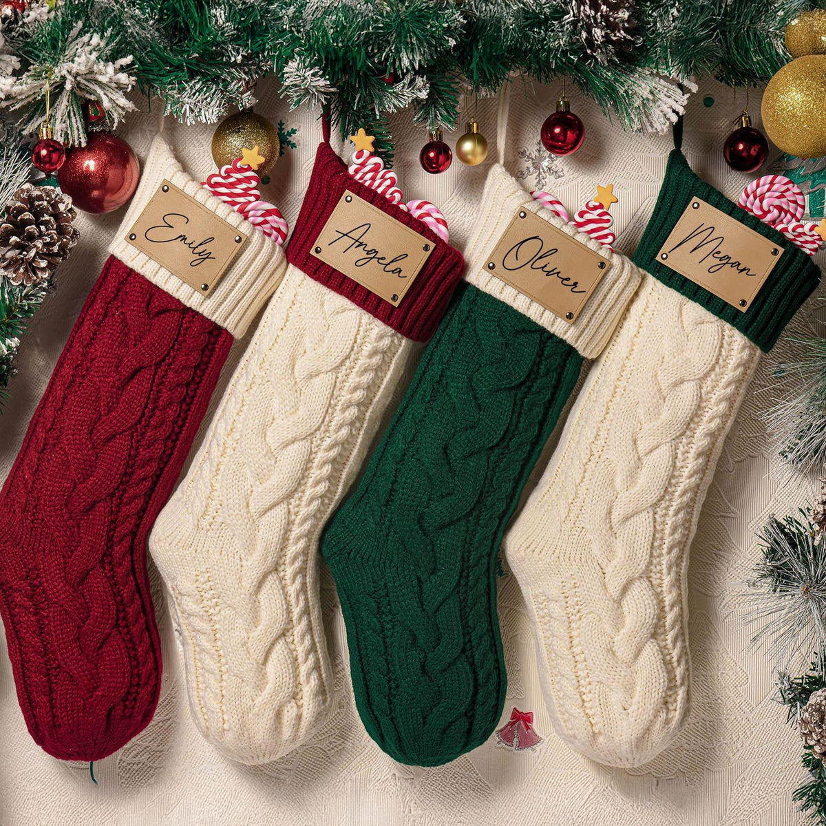 Custom Name Engraved Leather Patch Christmas Stocking HO82 900518