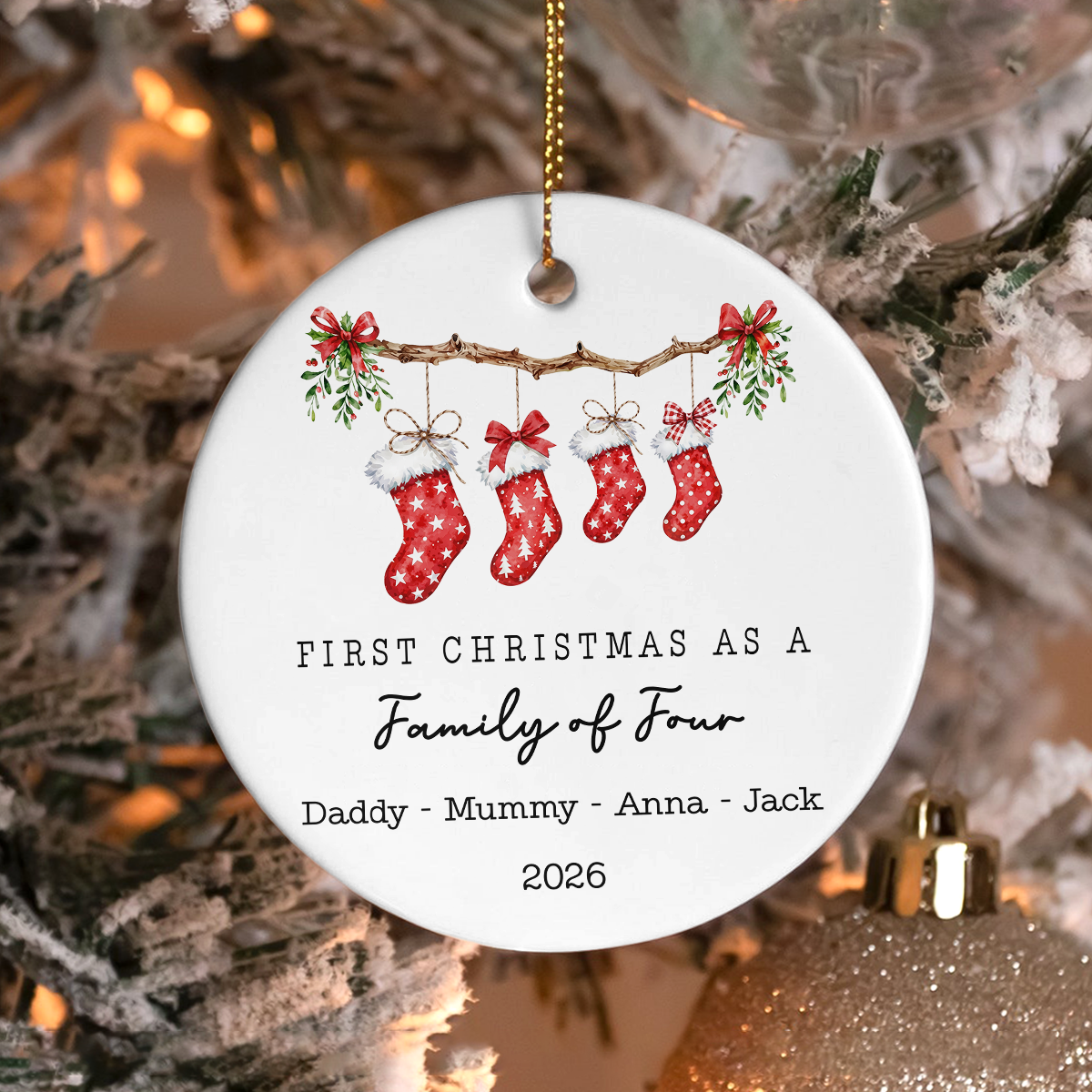 Personalized First Christmas As A Family Ceramic Ornament, Special Keepsake For The Family TH10 171449