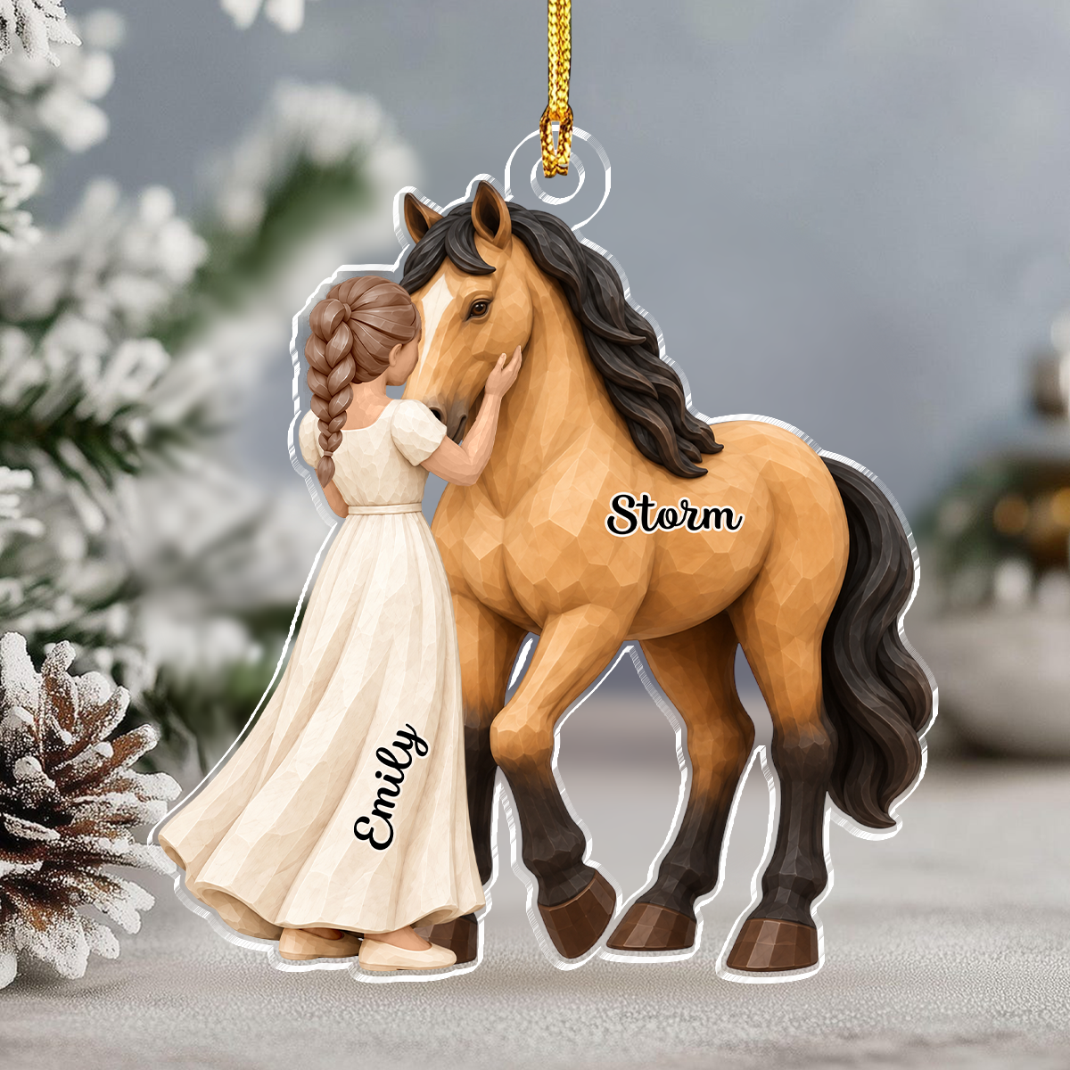 Personalized Girl and Horse Christmas Acrylic Ornament 2D Flat Equestrian Christmas Keepsake Gift CH07 180824