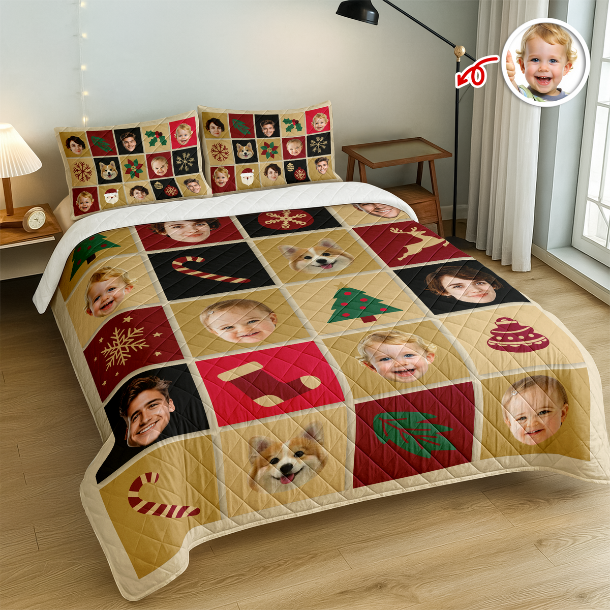 Funny Custom Face Family Christmas Pattern Bedding Set CH07 899902