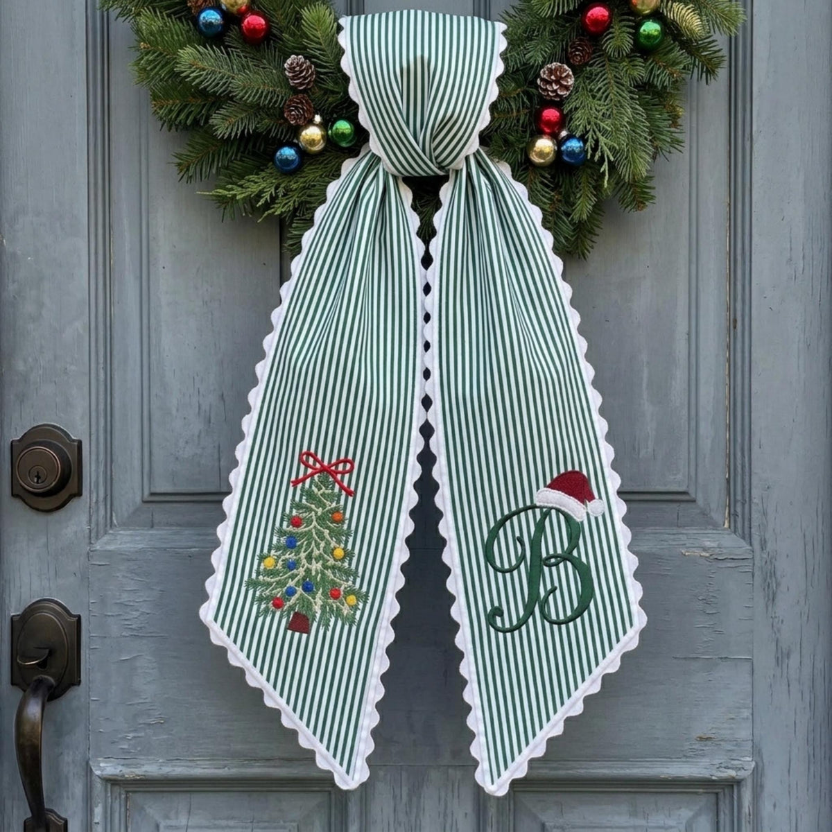 Personalized Embroidered Santa Hat Monogram Bow Christmas Wreath Sash LM32 669745