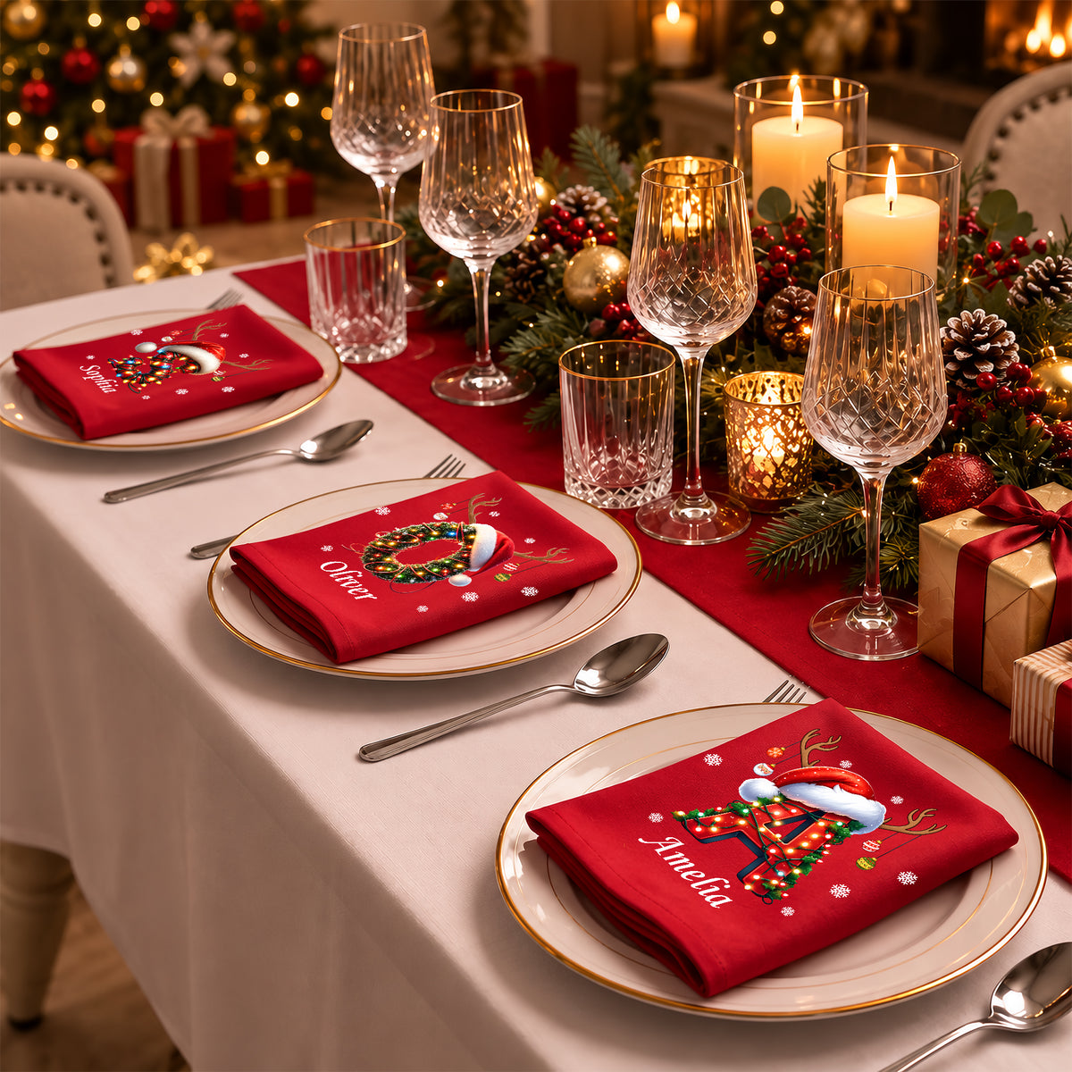 Personalized Letter Name Christmas Reusable Cotton Napkin HO82 903722