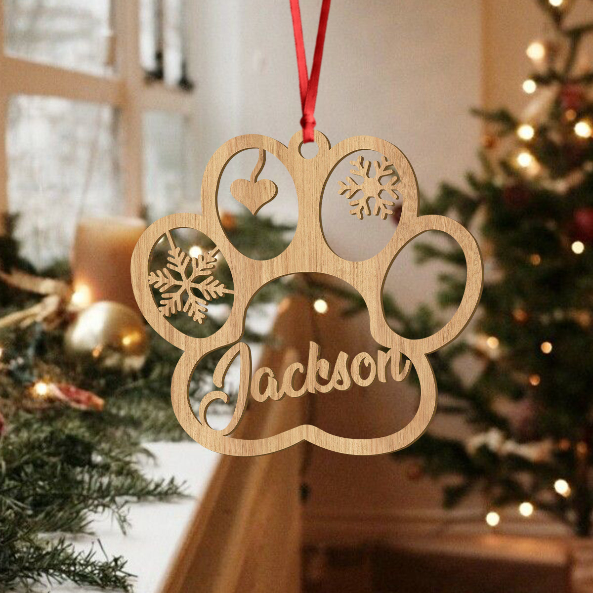 Custom Name Cute Pet With Paw Christmas Gift Wooden Ornament LM32 897339