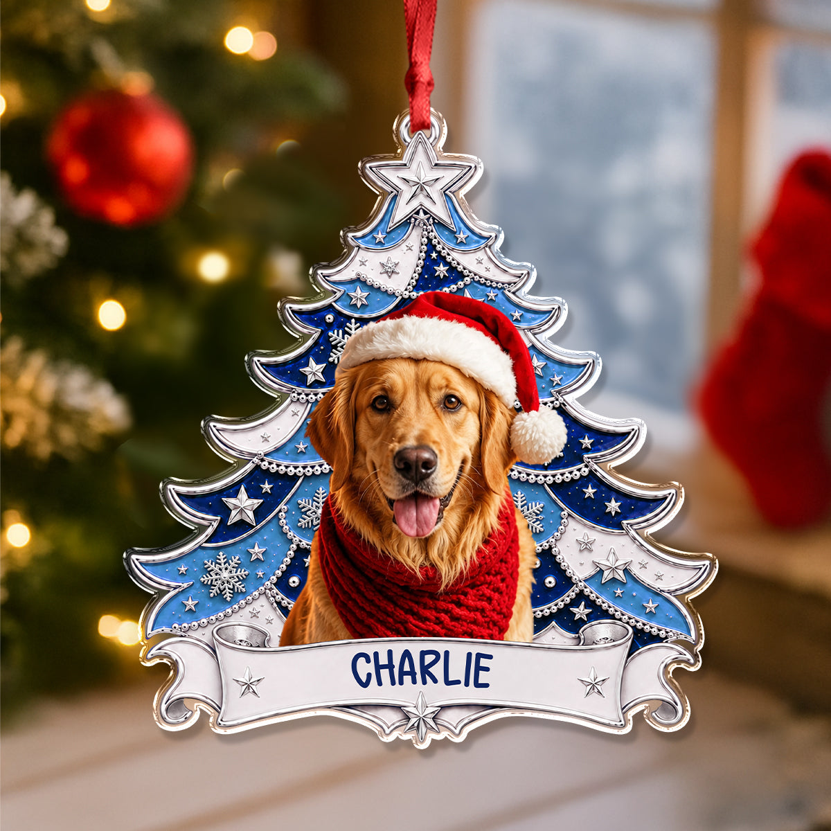 Custom Photo Christmas Tree Dog Acrylic Ornament - Gift For Dog Lovers HO82 903406