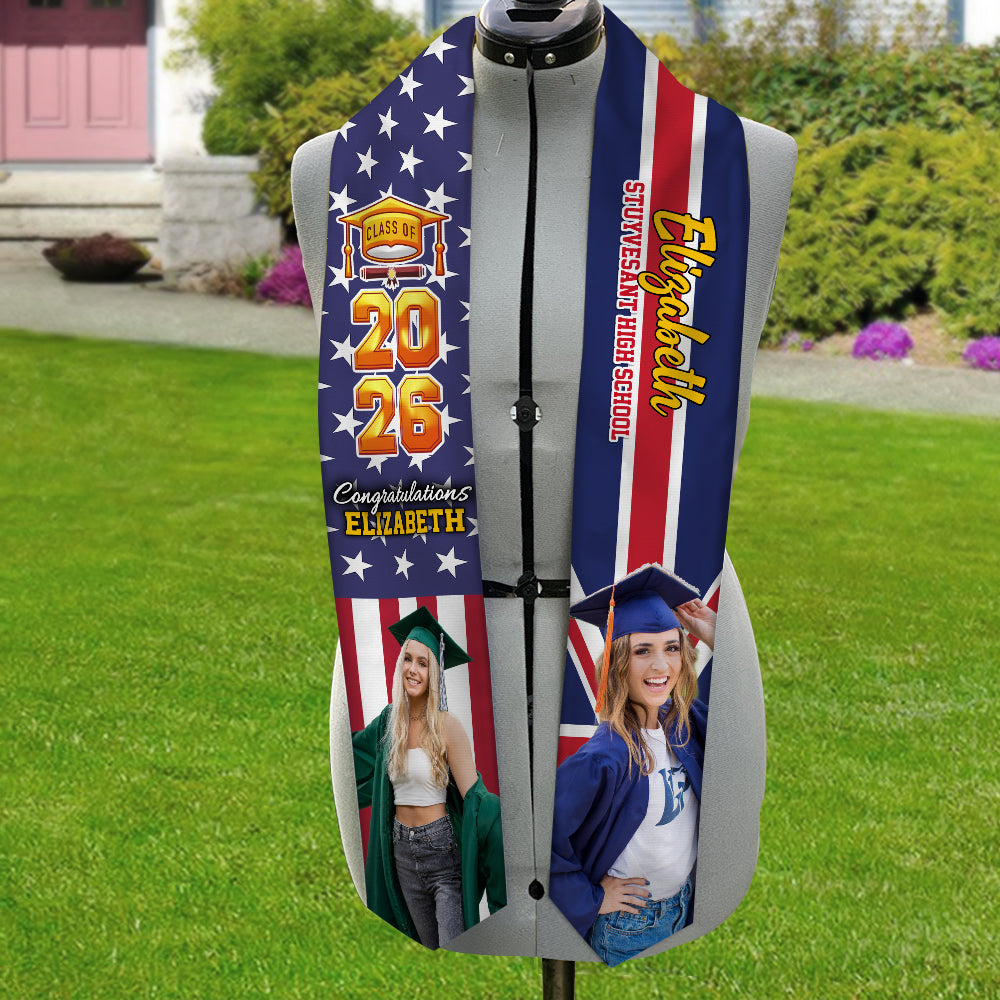 Custom Photo Country Flag Class of 2026 Stoles Sash, Graduation Gift, Senior Gift HO82 901320