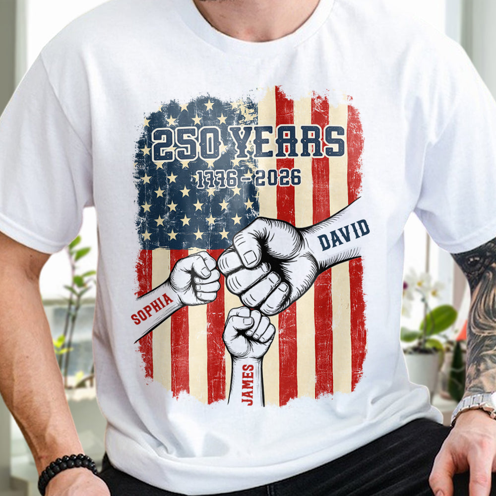 Custom Name 250th Anniversary 1776–2026 American Flag White T-Shirt, Patriotic USA Shirt TH10 169209