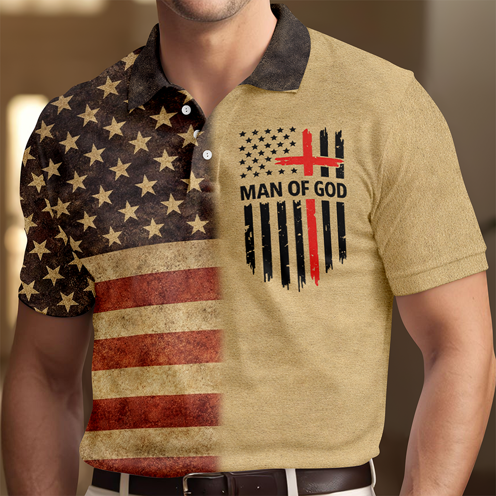 Man of God Patriotic Polo Shirt – American Flag Christian Faith Shirt for Men LM32 899599