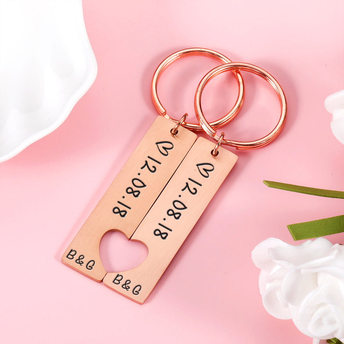 Custom Metal Couple Keychain Personalized Matching Keychains Anniversary, Valentine's Day Gifts HA75 920154