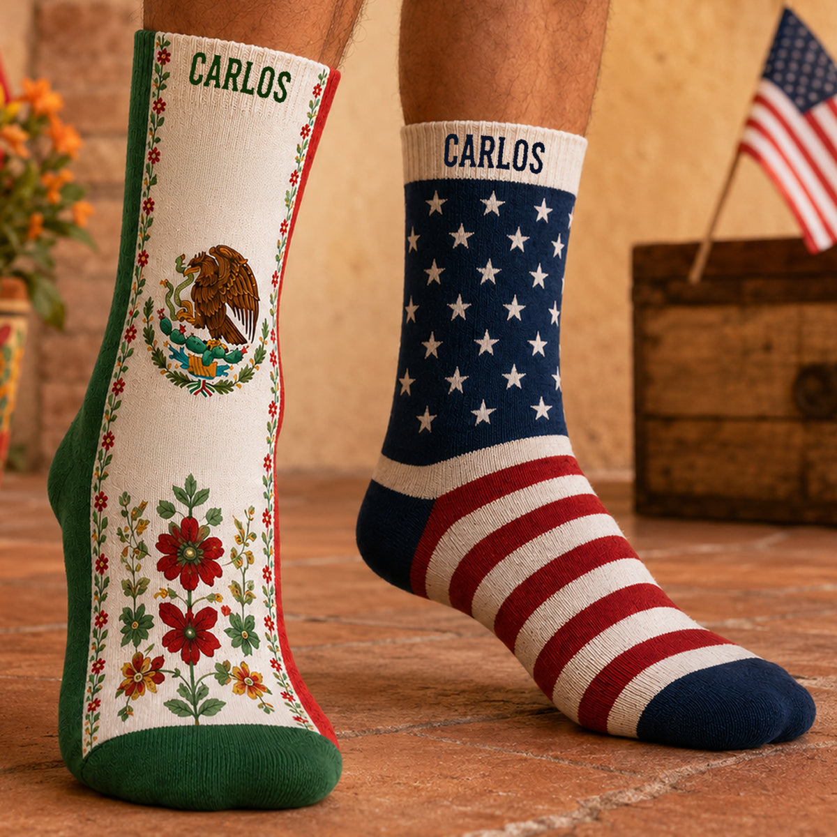 Personalized Mexico USA Flag Socks Patriotic Heritage Gift for Men & Women K228 921850